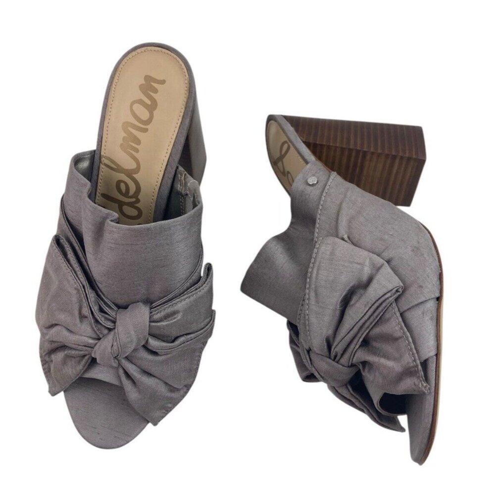 *Sam Edelman Yumi Bow Mule Heels Womens Sz 8 Gray Silver Girly Romantic Wedding - Picture 2 of 14